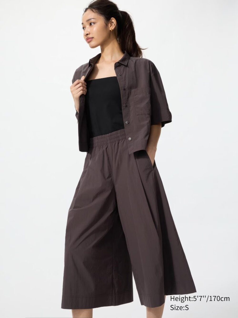 Uniqlo Dark Plum Lightweight Relaxed Wide Leg Crop Culottes s